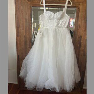 Milanoo White Bridal Tea Length Dress Tulle